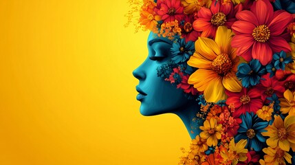 Spring concept with female face of flowers