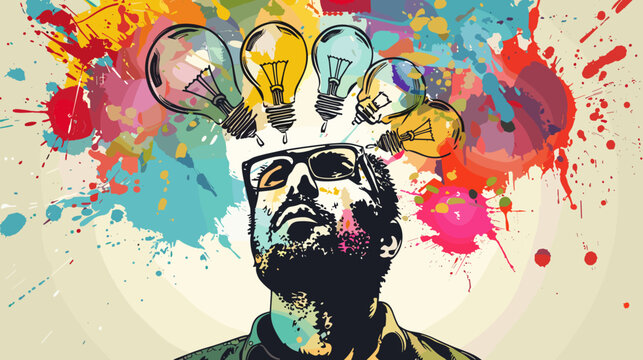 Creative Thinker with Flowing Ideas, Businessman Inspired by Imagination and Innovation, Concept of Creativity