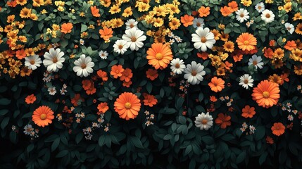 Floral display of colorful flowers and foliage, nature backdrop