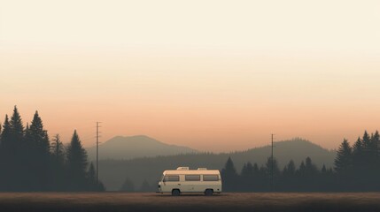 Campervan sunset mountain road trip travel