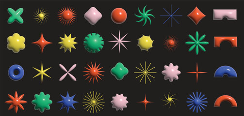 Collection of 36 3d inflated vector shapes