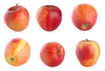 Fresh red apples isolated on white, set