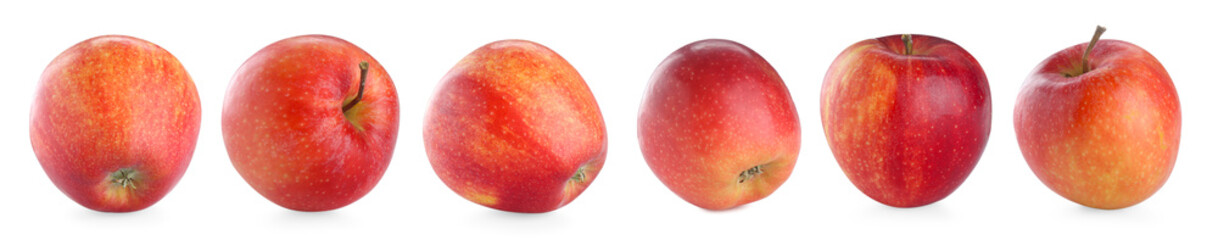 Fresh red apples isolated on white, set