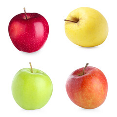 Different fresh apples isolated on white, set