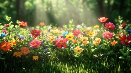 Colorful flowers in a sunlit meadow