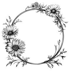 PNG Circle frame with marigold pattern drawing sketch.