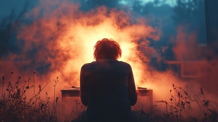 An Introspective Moment Amidst Fire and Smoke in Nature