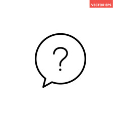 Single black question mark in speech bubble line icon, simple round chat flat design illustration pictogram infographic vector for app web button ui interface elements isolated on white background