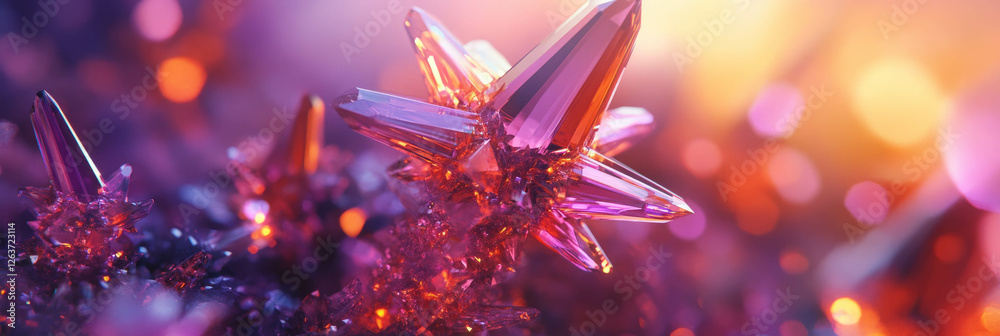 Poster star-shaped crystal flares with sharp points and vibrant central core create a mesmerizing effect