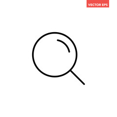 Black single search no result magnifying glass line icon, simple search error sign flat design interface infographic element for app ui ux web button, vector isolated on white background