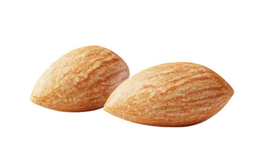Two raw almonds on a transparent background, closeup shot showcasing healthy snack and ingredient for vegan and vegetarian diets