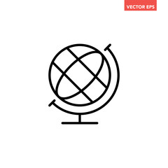 Single black world globe line icon, simple flat design illustration pictogram, infographic vector for app ads web banner button ui interface elements isolated on white background