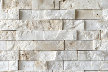 A clean brick wall with uniform white bricks arranged in a precise horizontal pattern