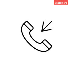 Fototapeta premium Single black incoming call line icon, simple call in flat design pictogram vector for app logo ads web webpage button ui ux interface elements isolated on white background