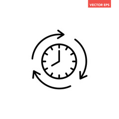 Black refresh time line icon, simple speed up hr clock with arrow flat design pictogram, infographic vector for app logo web button ui ux interface elements isolated on white background