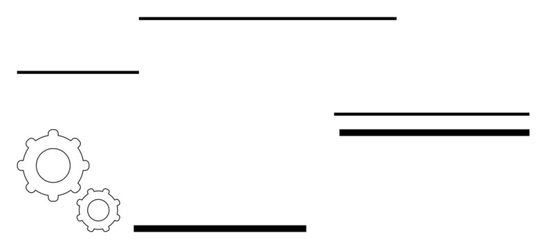 Two outlined gears beside parallel horizontal lines create a balance of form and function. Ideal for process flow, engineering, teamwork, efficiency, innovation, workflow, and abstract line flat