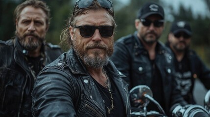 Obraz premium Men in leather jackets on motorcycle