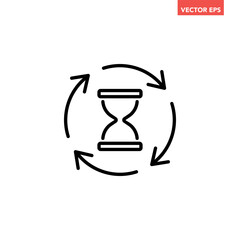 Black single anti aging hourglass line icon, simple standby waiting slow time flat design vector pictogram, infographic interface elements for app logo web button ui ux isolated on white background