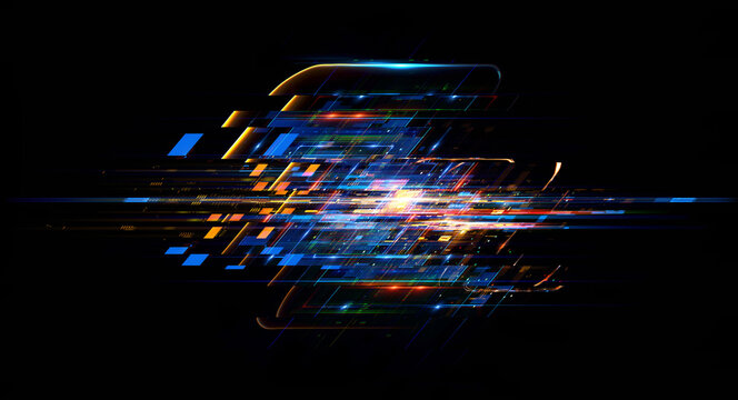 CPU socket. Modern technology. Big data center. 3D rendering..Future Abstract light effect. AI server hardware. Shine Blocks..Virtual reality. Digital hyper space grid. Network neural geometry.
