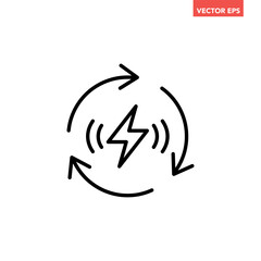 Black single round renewable energy icon, simple energy saving flat design pictogram, infographic vector for app logo web button ui ux interface elements isolated on white background
