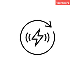 Black single round renewable energy icon, simple energy saving flat design pictogram, infographic vector for app logo web button ui ux interface elements isolated on white background