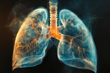 Detailed depiction of human lungs showcasing advanced imaging techniques used in medical diagnostics and education focused on chest health