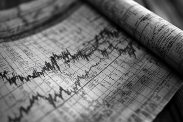 Detailed trading chart with various data points and fluctuating graphs ideal for financial analysis, presentations, and market research