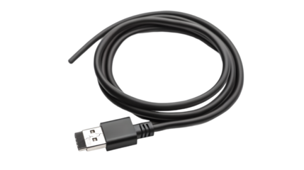 Black wire USB cable with adapter. transparent Background, clipping path  -  