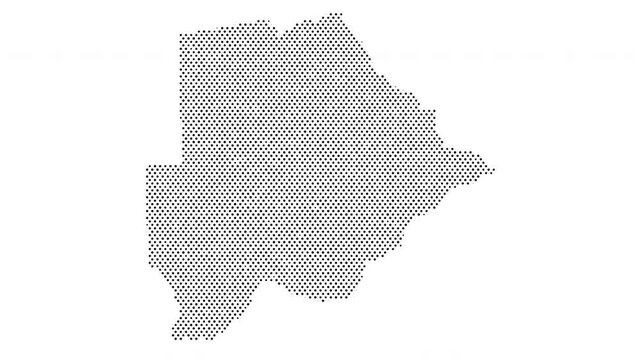 Botswana map from particles, dots. Digital silhouette. Abstract animation background.