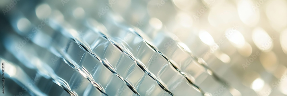 Poster distorted grid patterns on transparent plastic create an abstract texture in soft light