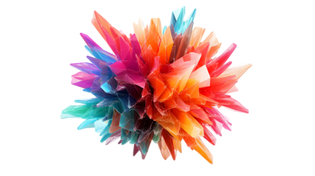 Colorful abstract 3D explosion with extruded surface, dynamic geometric shape. transparent Background, clipping path  -  