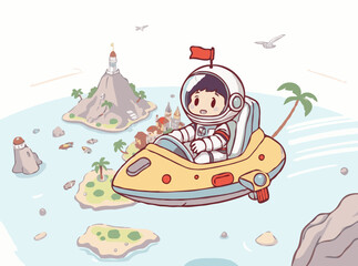 Exploring Tourist Islands in a Space Car with Astronaut