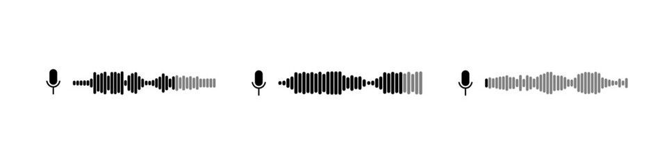 Podcast sound waves and audio soundwave of voice message records  and mobile phone voice message sound waves vector icons