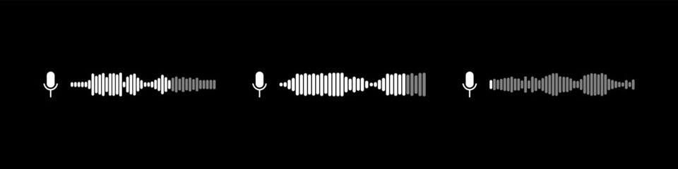 Podcast sound waves and audio soundwave of voice message records  and mobile phone voice message sound waves vector icons