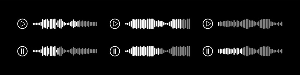 Podcast sound waves and audio soundwave of voice message records  and mobile phone voice message sound waves vector icons