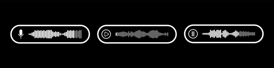 Podcast sound waves and audio soundwave of voice message records  and mobile phone voice message sound waves vector icons