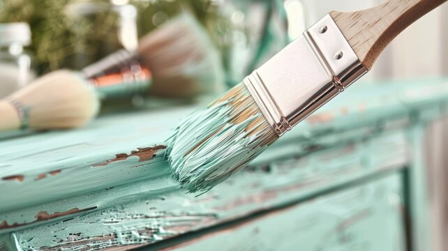 Home improvement project with paintbrush and vintage furniture restoration