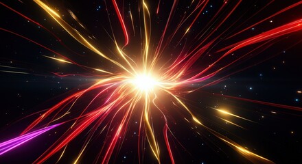 Abstract explosion of vibrant light rays in a cosmic background