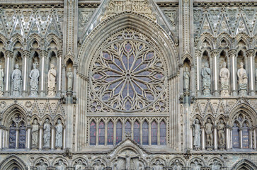 Facade detail of Nidaros Cathedral in Trondheim, Norway