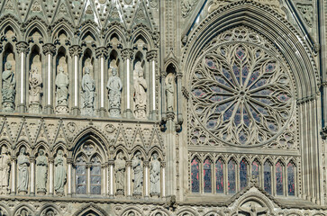 Facade detail of Nidaros Cathedral in Trondheim, Norway