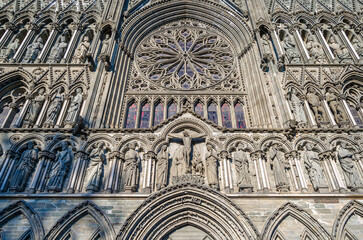 Obraz premium Facade detail of Nidaros Cathedral in Trondheim, Norway