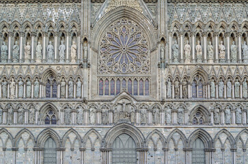 Facade detail of Nidaros Cathedral in Trondheim, Norway