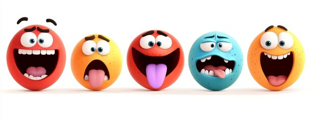 Obraz premium A series of hand-drawn cartoon mouths displaying smiles, happiness, and sadness, complete with tongue caricatures, created as humorous emoji icons in a comic doodle style, representing contemporary