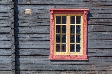 Obraz premium Architectural detail of wooden buildings in Roros, Norway
