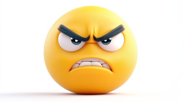 A cartoon rendering of an evil smiley face with an aggressive and angry expression