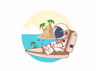 Naklejka premium Caribbean Island Exploration with Astronaut in Vehicle