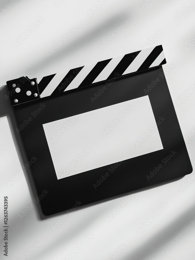 Fototapete Classic film clapperboard placed on a flat surface with soft shadows creating an artistic effect and minimalistic background. Generative AI