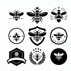 Fototapeta premium illustration, art, image, silhouette, logo, icon, wallpaper, vector, black and white, bee, bee vector black and white