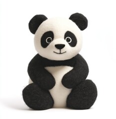 Cute panda bear made of soft wool felt with delicate details and adorable expression on a clean white background