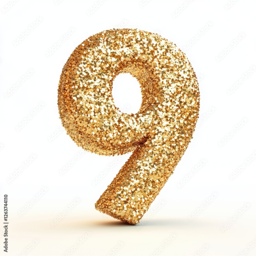 Sticker Gold Number '9' Glittery Birthday Cake Topper